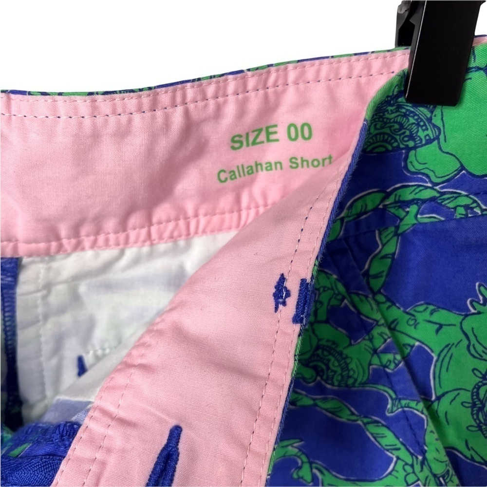 Lilly Pulitzer Callahan Shorts Loopy Elephants Blue Green Size 00 Beach Twill - Picture 7 of 9